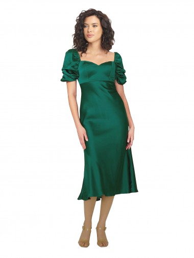 Short Sleeves Sweetheart Silk like Satin Hunter Midi Length Formal Evening Gown / Prom Dress / Bridesmaid Dress Bath