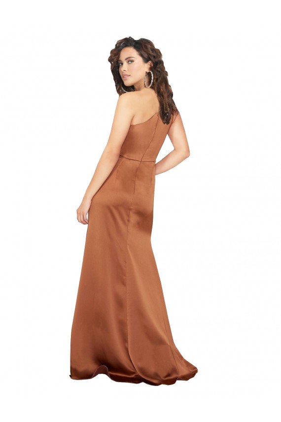 Sleeveless One Shoulder Silk like Satin Orange Long Formal Dress / Bridesmaid Dress Bath