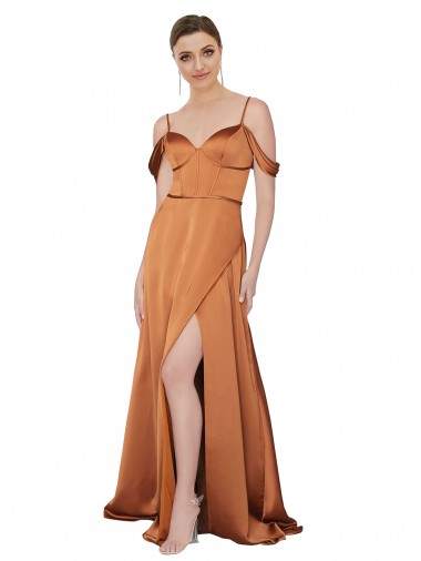 Cold Shoulder Sweetheart Silk like Satin Orange Long Formal Evening Gown / Prom Dress / Bridesmaid Dress Bath