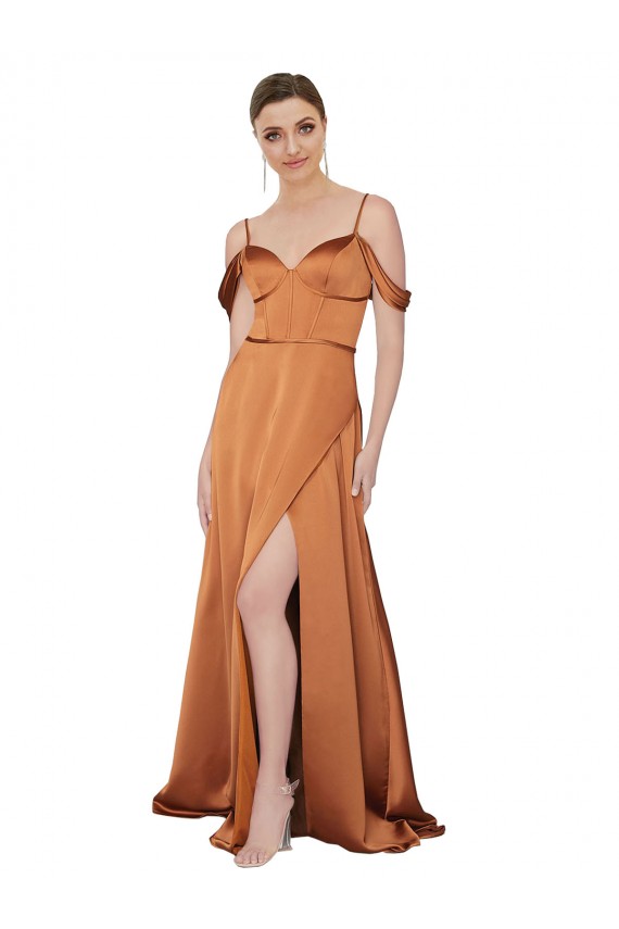 Cold Shoulder Sweetheart Silk like Satin Orange Long Formal Evening Gown / Prom Dress / Bridesmaid Dress Bath