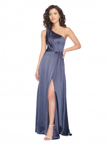 Sleeveless One Shoulder Silk like Satin Dusk Long Formal Evening Gown / Prom Dress / Bridesmaid Dress Bath