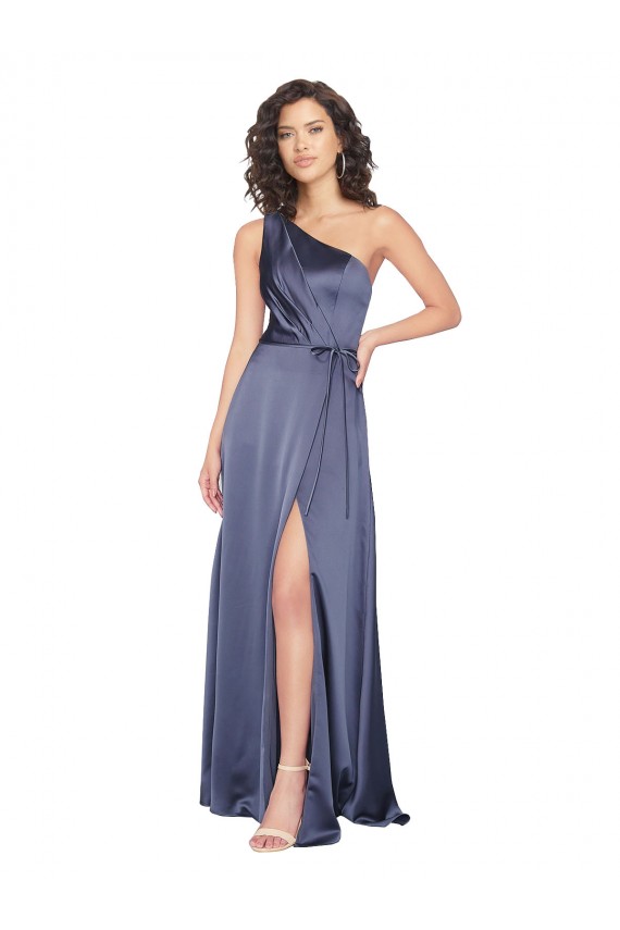 Sleeveless One Shoulder Silk like Satin Dusk Long Formal Evening Gown / Prom Dress / Bridesmaid Dress Bath