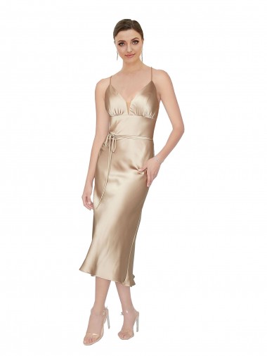 Sleeveless V-Neck Silk like Satin Midi Length Formal Evening Gown / Prom Dress / Bridesmaid Dress Bath