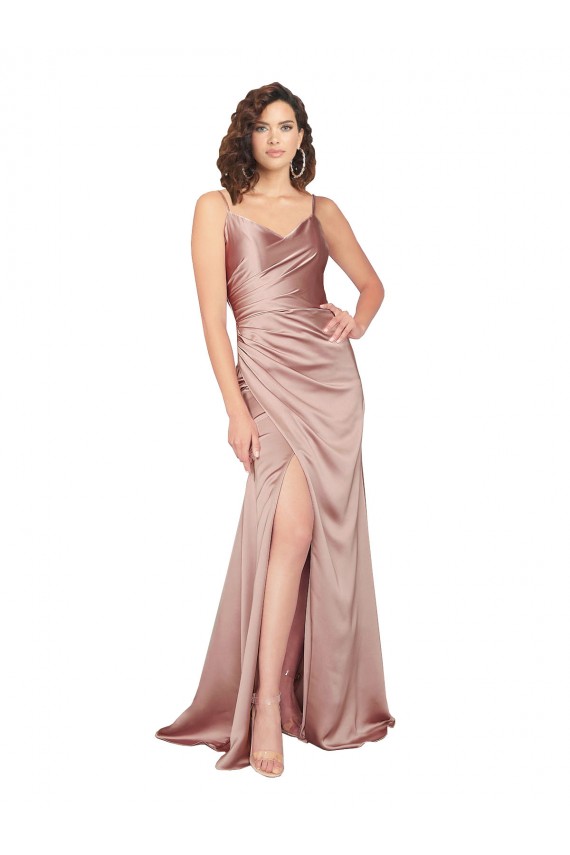 Sleeveless V-Neck Silk like Satin Dusty Pink Long Black Tie Evening Gown / Prom Dress / Bridesmaid Dress Bath