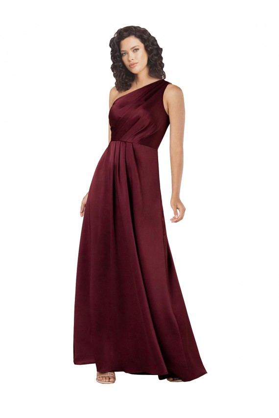 Sleeveless One Shoulder Silk like Satin Burgundy Long Formal Evening Gown / Prom Dress / Bridesmaid Dress Bath