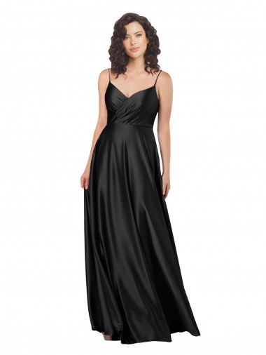 Sleeveless V-Neck Silk like Satin Black Long Formal Dress / Bridesmaid Dress Bath