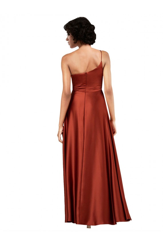 Sleeveless One Shoulder Silk like Satin Burnt Orange Long Black Tie Evening Gown / Prom Dress / Bridesmaid Dress Bath