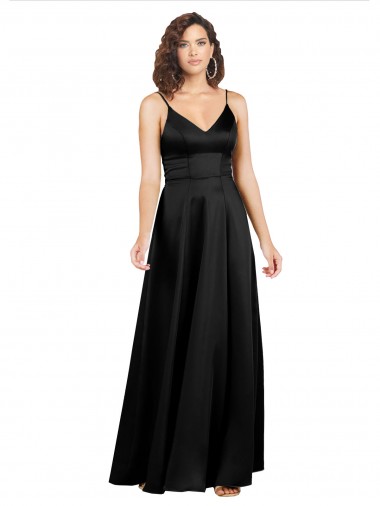 Sleeveless V-Neck Silk like Satin Black Long Formal Evening Gown / Prom Dress / Bridesmaid Dress Bath