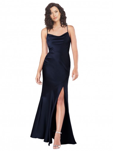Sleeveless Cowl Neck Silk like Satin Dark Navy Long Black Tie Evening Gown / Prom Dress / Bridesmaid Dress Bath