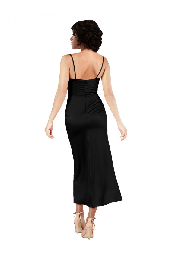 Sleeveless Cowl Neck Silk like Satin Black Tea Length Formal Evening Gown / Prom Dress / Bridesmaid Dress Bath