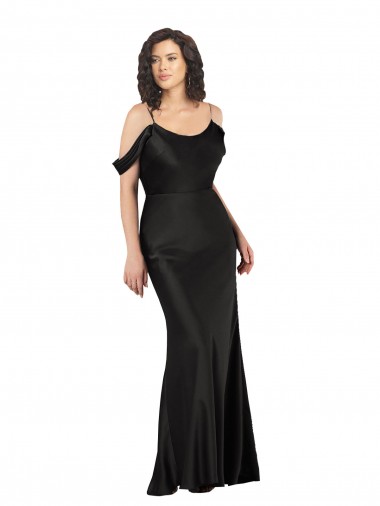 Sleeveless Off the Shoulder Silk like Satin Black Long Formal Dress / Bridesmaid Dress Bath