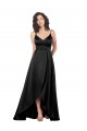 Sleeveless V-Neck Silk like Satin Black Long High Low Evening Gown / Prom Dress / Bridesmaid Dress Bath