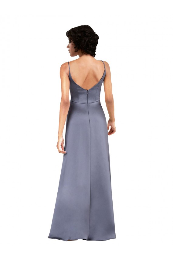 Sleeveless V-Neck Silk like Satin Black Column Long Formal Evening Gown / Prom Dress / Bridesmaid Dress Bath