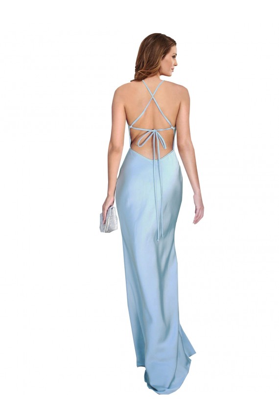 Sleeveless Cowl Neck Silk like Satin Light Sky Blue Long Formal Evening Gown / Prom Dress / Bridesmaid Dress Bath
