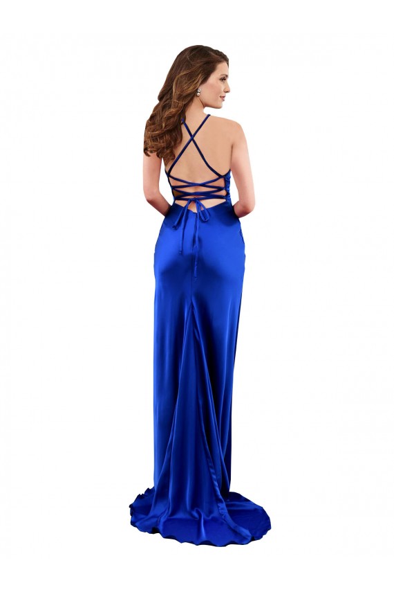 Sleeveless Cowl Neck Silk like Satin Royal Blue Long Formal Evening Gown / Prom Dress / Bridesmaid Dress Bath