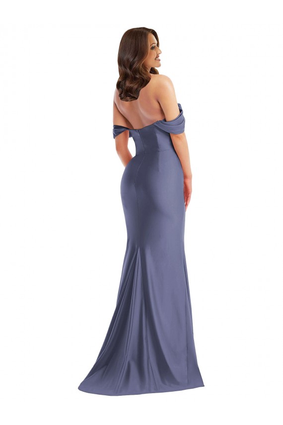 Sleeveless Off the Shoulder Silk like Satin French Blue Long Black Tie Plus Size Evening Gown / Prom Dress / Bridesmaid Dress Bath