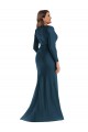 Long Sleeves V-Neck Silk like Satin Atlantic Blue Long Formal Plus Size Evening Gown / Prom Dress / Bridesmaid Dress Bath