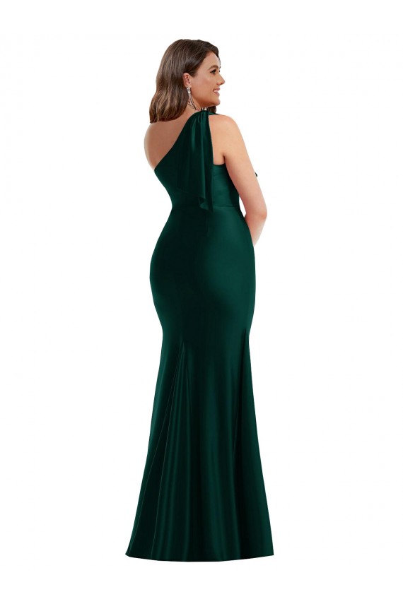 Sleeveless One Shoulder Silk like Satin Ever Green Long Formal Plus Size Evening Gown / Prom Dress / Bridesmaid Dress Bath