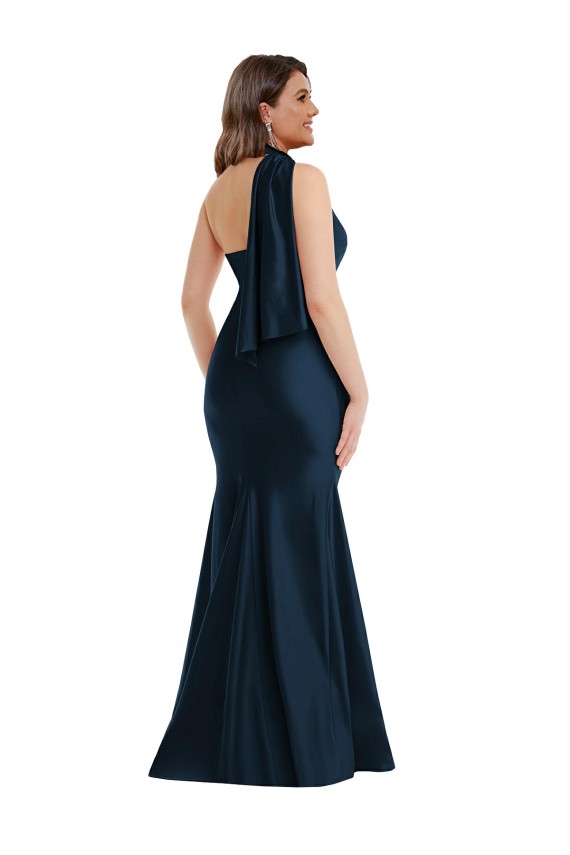 Sleeveless Halter Neck Silk like Satin Dark Navy Long Formal Plus Size Evening Gown / Prom Dress / Bridesmaid Dress Bath
