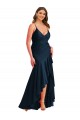 Sleeveless Spaghetti Straps Silk like Satin Dark Navy Long High Low Plus Size Evening Gown / Prom Dress / Bridesmaid Dress Bath
