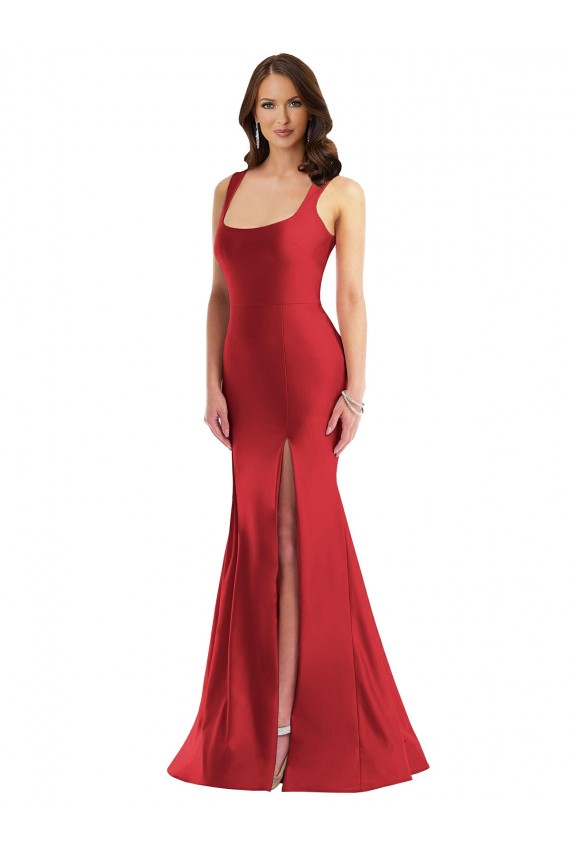 Sleeveless Square Neck Silk like Satin Red Long Formal Plus Size Evening Gown / Prom Dress / Bridesmaid Dress Bath