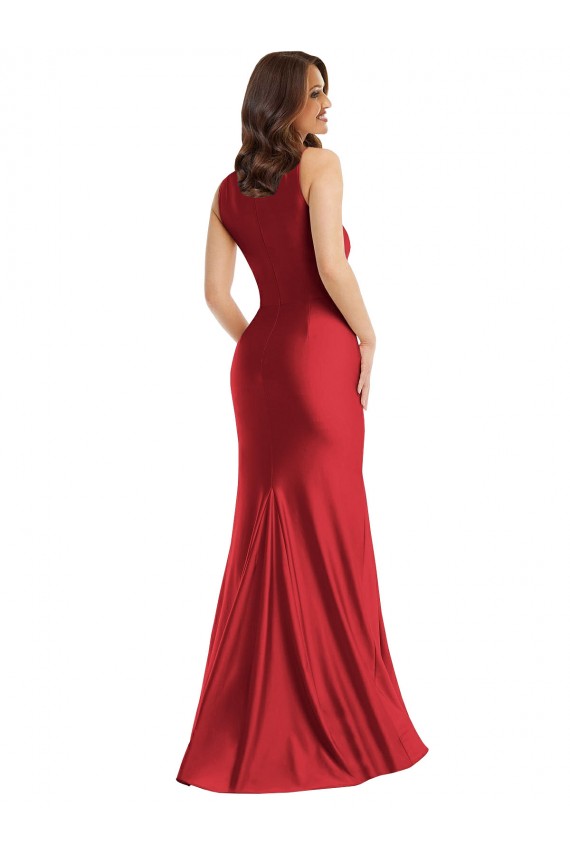 Sleeveless Square Neck Silk like Satin Red Long Formal Plus Size Evening Gown / Prom Dress / Bridesmaid Dress Bath