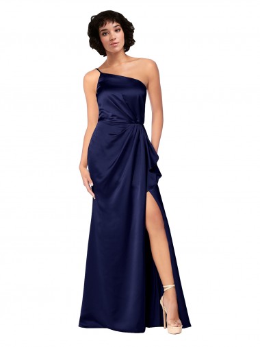 Sleeveless One Shoulder Silk like Satin Sapphire Long Black Tie Evening Gown / Prom Dress / Bridesmaid Dress Bath