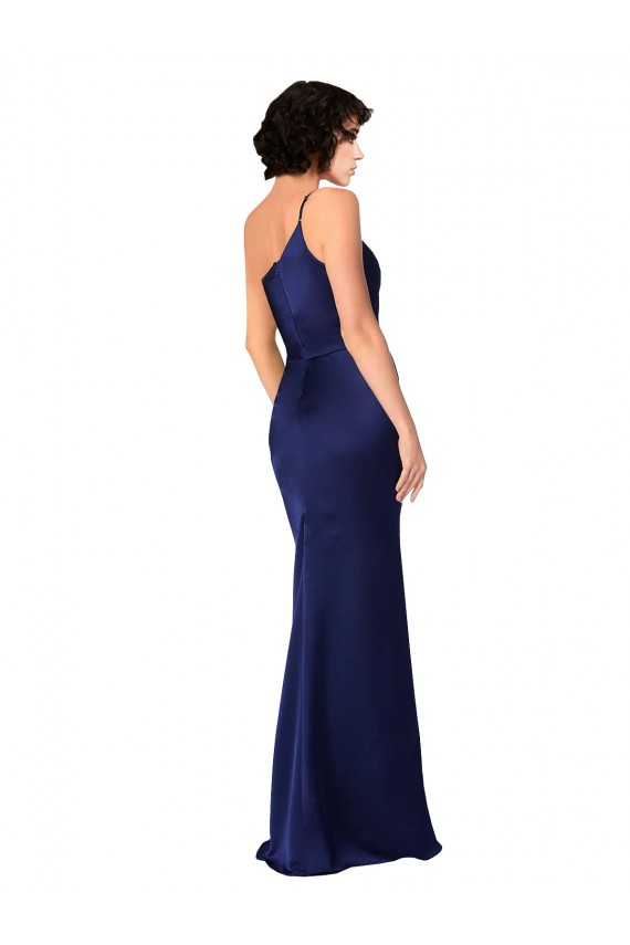 Sleeveless One Shoulder Silk like Satin Sapphire Long Black Tie Evening Gown / Prom Dress / Bridesmaid Dress Bath