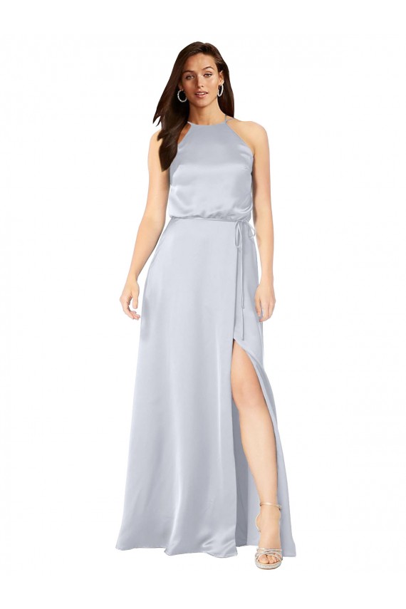 Sleeveless Halter Neck Silk like Satin Fog Long Formal Evening Gown / Bridesmaid Dress Bath