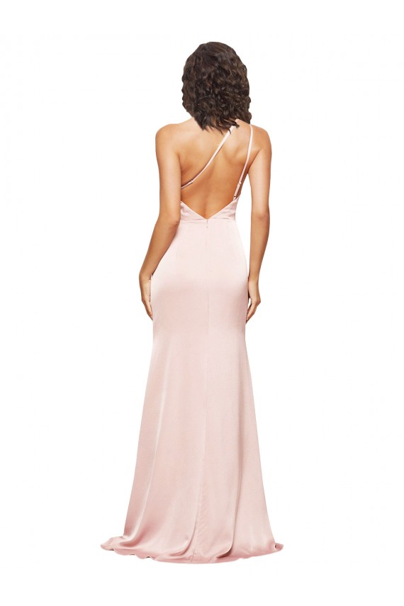 Sleeveless One Shoulder Silk like Satin Pink Long Formal Evening Gown / Prom Dress / Bridesmaid Dress Bath