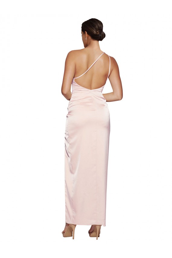 Sleeveless One Shoulder Silk like Satin Pink Long Semi Formal Evening Dress / Prom Dress / Bridesmaid Dress Bath