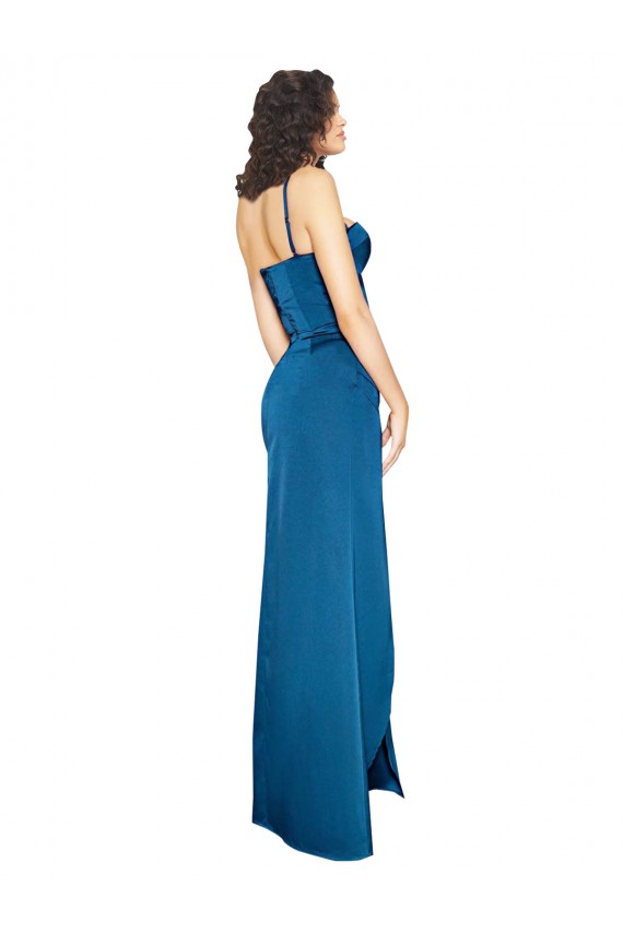 Sleeveless Spaghetti Straps Silk like Satin Peacock Blue Long Formal Evening Gown / Prom Dress / Bridesmaid Dress Bath