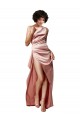 Sleeveless One Shoulder Silk like Satin Dusty Pink Long Formal Evening Gown / Prom Dress / Bridesmaid Dress Bath