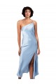 Sleeveless One Shoulder Silk like Satin Light Sky Blue Midi Length Formal Evening Gown / Prom Dress / Bridesmaid Dress Bath