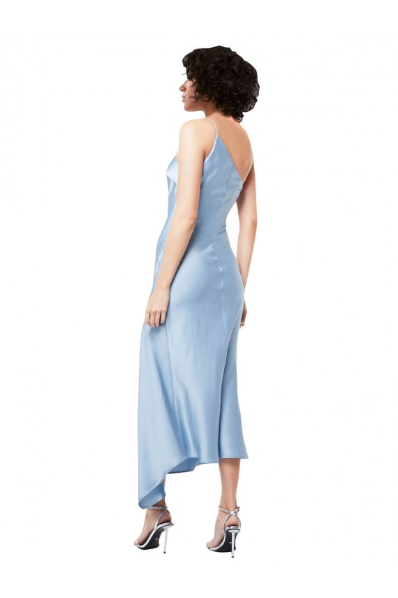 Sleeveless One Shoulder Silk like Satin Light Sky Blue Midi Length Formal Evening Gown / Prom Dress / Bridesmaid Dress Bath