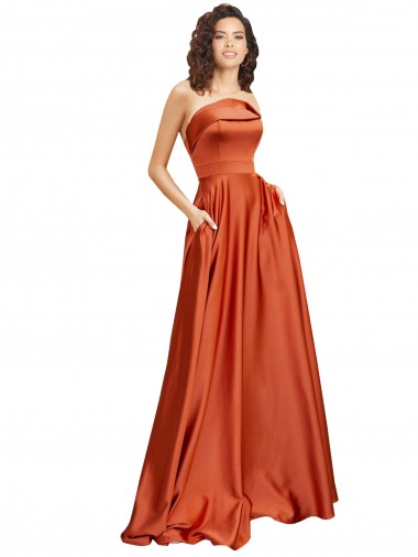 Sleeveless Round Neck Silk like Satin Burnt Orange Sweep Train Formal Evening Gown / Prom Dress / Bridesmaid Dress Bath