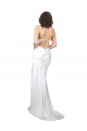 Sleeveless Cowl Neck Silk like Satin White Sweep Train Beach Wedding Dresses Bath