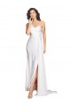 Sleeveless One Shoulder Silk like Satin White Long Wedding Dress Bath