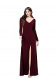 Long Sleeves V-Neck Spandex Burgundy Gold Long Prom Dress / Bridesmaid Dress Bath