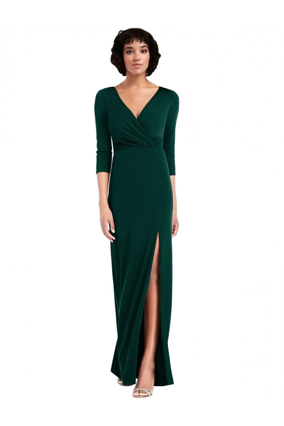 Long Sleeves V-Neck Spandex Dark Green Long Formal Evening Gown / Prom Dress / Bridesmaid Dress Bath