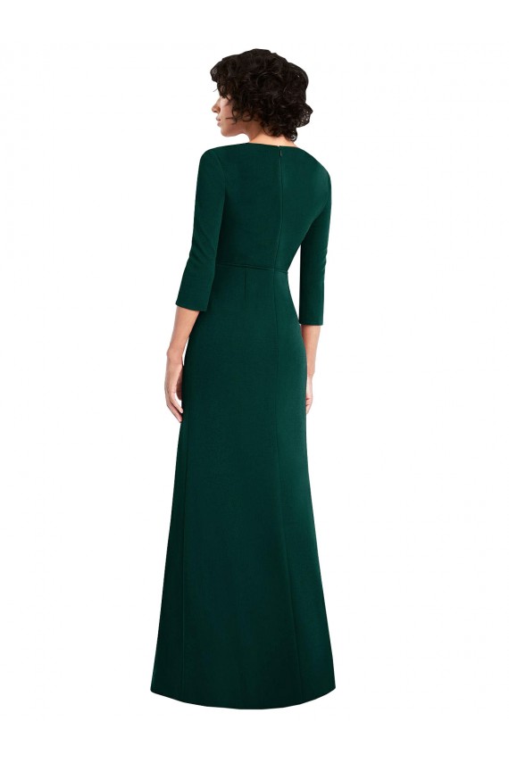 Long Sleeves V-Neck Spandex Dark Green Long Formal Evening Gown / Prom Dress / Bridesmaid Dress Bath