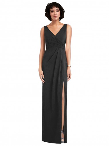 Sleeveless V-Neck Spandex Black Sheath Long Formal Evening Gown / Prom Dress / Bridesmaid Dress Bath