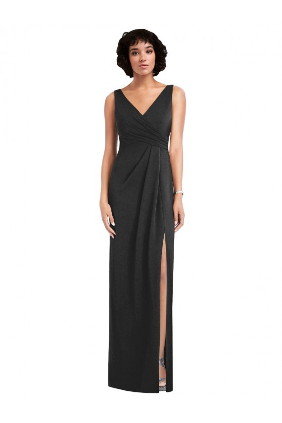 Sleeveless V-Neck Spandex Black Sheath Long Formal Evening Gown / Prom Dress / Bridesmaid Dress Bath