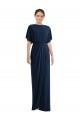Short Sleeves Bateau Neck Spandex Dark Navy Long Semi Formal Evening Dress / Prom Dress / Bridesmaid Dress Bath