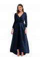 Long Sleeves V-Neck Spandex Dark Navy Long High Low Plus Size Evening Gown / Prom Dress / Bridesmaid Dress Bath