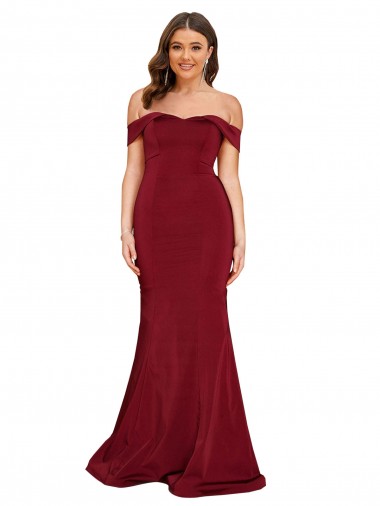 Sleeveless Off the Shoulder Spandex Burgundy Long Formal Plus Size Evening Gown / Prom Dress / Bridesmaid Dress Bath