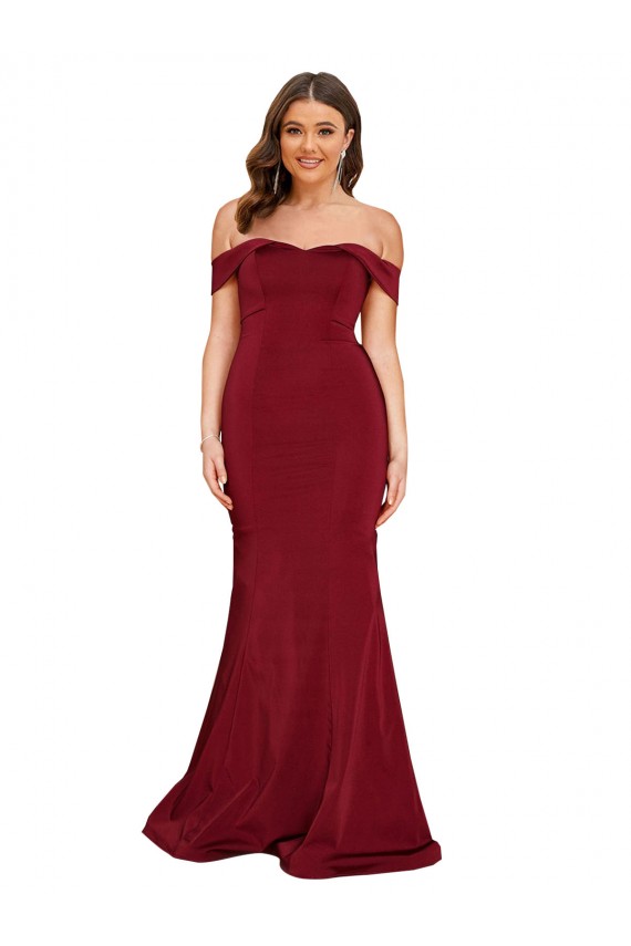 Sleeveless Off the Shoulder Spandex Burgundy Long Formal Plus Size Evening Gown / Prom Dress / Bridesmaid Dress Bath