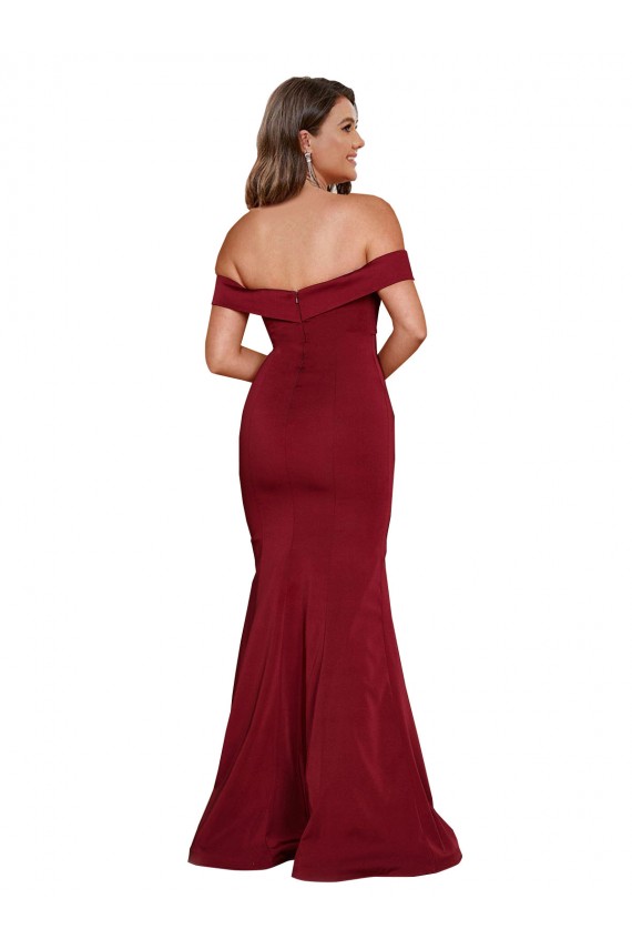 Sleeveless Off the Shoulder Spandex Burgundy Long Formal Plus Size Evening Gown / Prom Dress / Bridesmaid Dress Bath