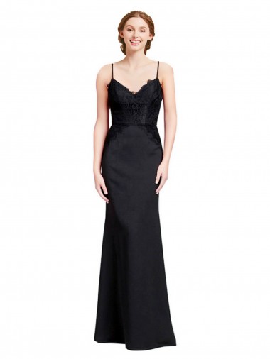 Sleeveless V-Neck Stretch Crepe Black Mermaid Long Prom Dress / Bridesmaid Dress Bath