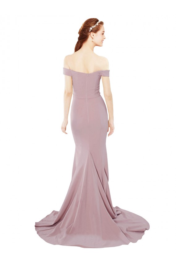 Sleeveless Sweetheart Stretch Crepe Dusty Pink Sweep Train Bridesmaid Dress / Evening Dress Bath
